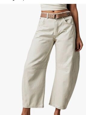 Mid rise white Jeans barrel Loose Wide Leg Cropped Denim jeans